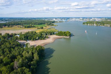 Ruissalo adasının havadan görünümü. Turku. Finlandiya. İskandinav doğal l