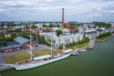 Turku, Finlandiya - 02.02.2019: Turku şehrinin havadan görünümü. P
