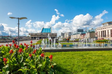 Kazan, Rusya - 08 Eylül 2019: Kazan şehir manzarası, Tataristan 