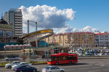 Kazan, Rusya - 08 Eylül 2019: Kazan şehir manzarası, Tataristan 