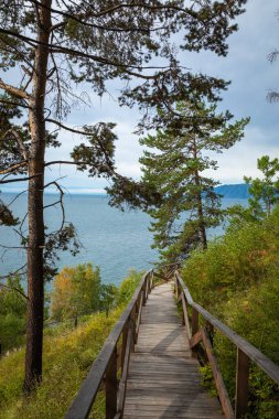 Listvyanka köyünde Baykal Gölü'nde Angara nehri. Yaz landsc
