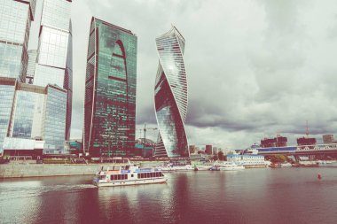 Moskova, Rusya - 20 Eylül 2019: Moscow City. skyscr görünümü