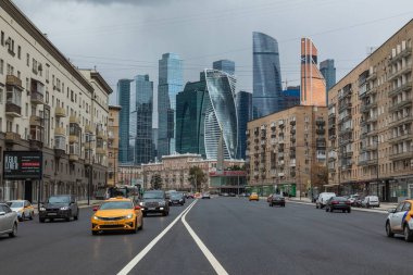 Moskova, Rusya - 20 Eylül 2019: Moscow City. skyscr görünümü
