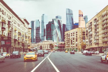 Moskova, Rusya - 20 Eylül 2019: Moscow City. skyscr görünümü