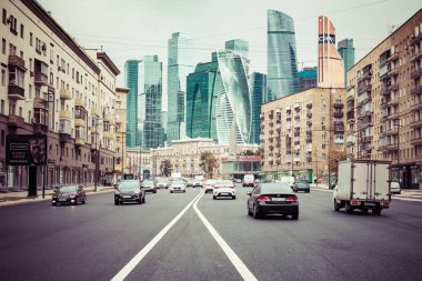 Moskova, Rusya - 20 Eylül 2019: Moscow City. skyscr görünümü