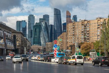 Moskova, Rusya - 20 Eylül 2019: Moscow City. skyscr görünümü