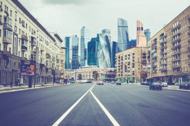 Moskova, Rusya - 20 Eylül 2019: Moscow City. skyscr görünümü