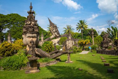 Vientiane, Laos 'taki Buda Parkı Xieng Khouane. Ünlü gezi turu.