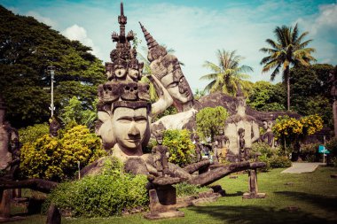 Vientiane, Laos 'taki Buda Parkı Xieng Khouane. Ünlü gezi turu.