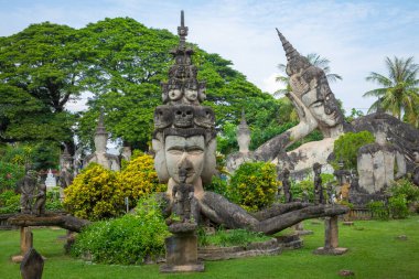 Vientiane, Laos 'taki Buda Parkı Xieng Khouane. Ünlü gezi turu.