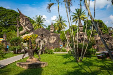 Vientiane, Laos 'taki Buda Parkı Xieng Khouane. Ünlü gezi turu.