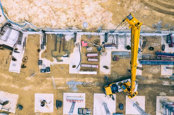 Local Construção Cima Vista Aérea Locais Trabalho Equipamentos Construção Trabalhadores — Fotografia de Stock