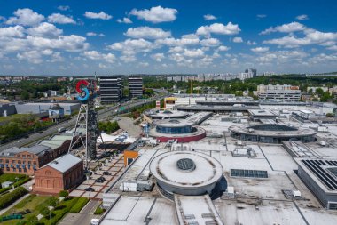 KATOWICE, POLAND - HAZİRAN 01, 2020: Katowice şehir merkezinin havadan görünüşü, Yukarı Silezya. Polonya.