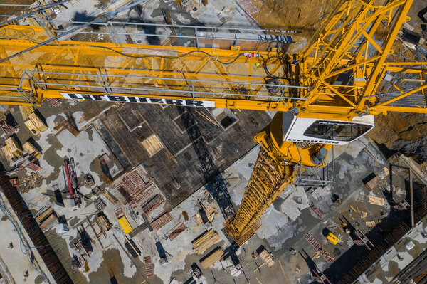 KATOWICE, POLAND - JUNE 01, 2020: Contstruction Site from above. Aerial view of new apartment under construction. Katowice, Upper Silesia. Poland.
