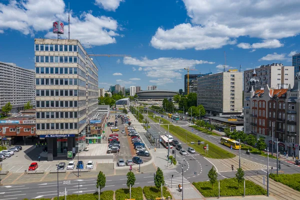 Katowice Πολωνια Ιουνιου 2020 Αεροφωτογραφία Του Κέντρου Της Πόλης Katowice — Φωτογραφία Αρχείου