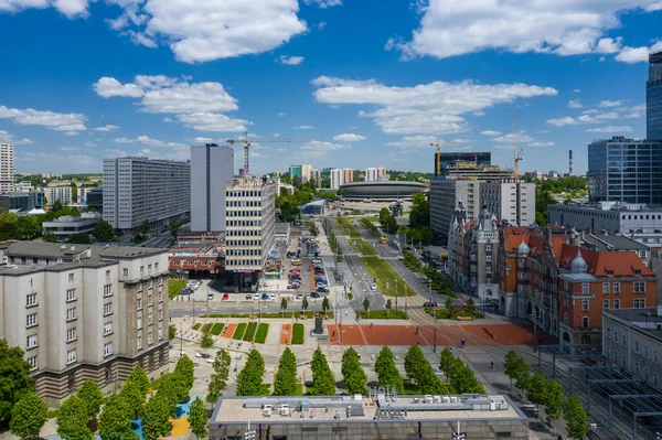 Katowice Poland Hazi Ran 2020 Katowice Şehir Merkezinin Havadan Görünüşü — Stok fotoğraf