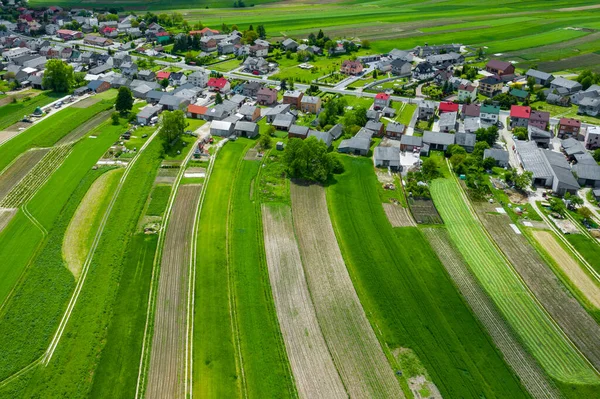 Polonia Desde Arriba Vista Aérea Campos Agrícolas Verdes Pueblo Paisaje — Foto de Stock