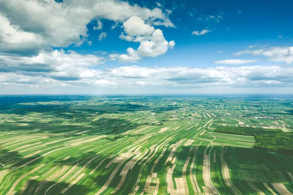 Lengyelország Felülről Légi Kilátás Zöld Mezőgazdasági Területek Falu Tájkép Lengyelország — Stock Fotó