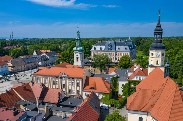 Pszczyna Poland Juni 2020 Flygfoto Över Stora Torget Historiska Europeiska — Stockfoto