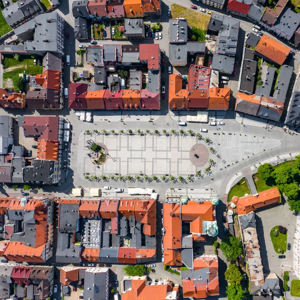 Pszczyna Aerial View 역사적으로 유럽의 도시에 시장의 광장입니다 과맑고 Pszczyna — 스톡 사진