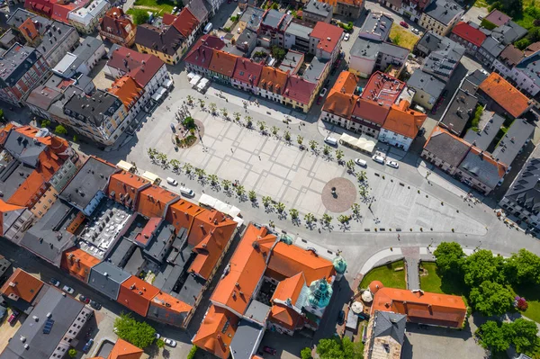 Pszczyna Aerial View Hlavní Náměstí Historickém Evropském Městě Barevné Staré — Stock fotografie