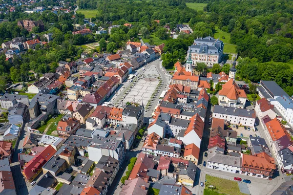 Pszczyna Flygfoto Stora Torget Historiska Europeiska Staden Färgglada Gamla Byggnader — Stockfoto