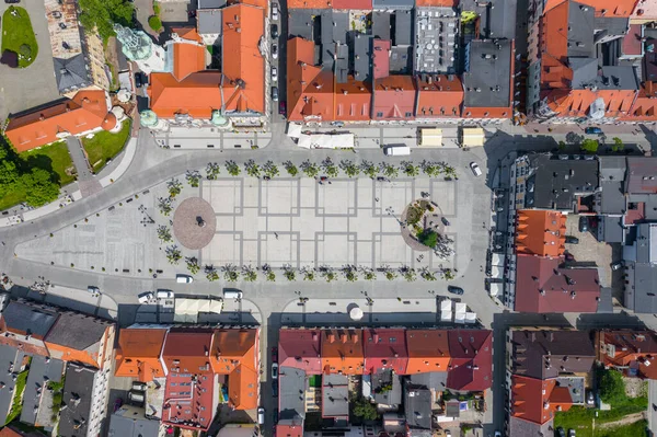 Pszczyna Aerial View Hlavní Náměstí Historickém Evropském Městě Barevné Staré — Stock fotografie