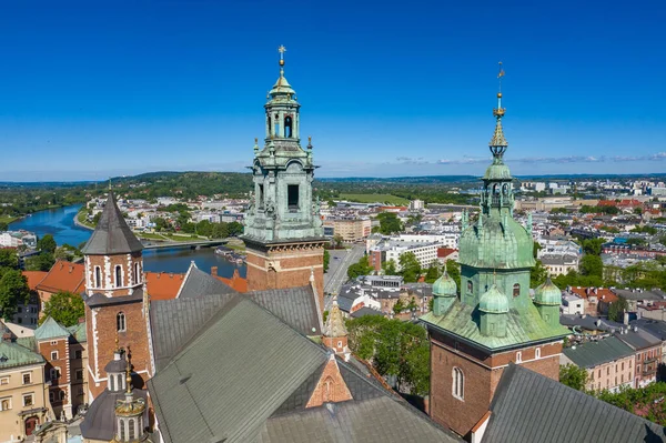 Krakow Aerial View Royal Wawel Castle Gothic Cathedral Vistula River — Stock Photo, Image