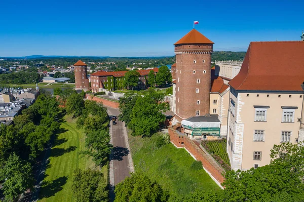 Cracovia Vista Aérea Del Castillo Real Wawel Catedral Gótica Río — Foto de Stock