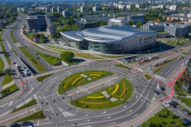 Grzegorzeckie kavşağının hava manzarası. Cracow, Polonya
