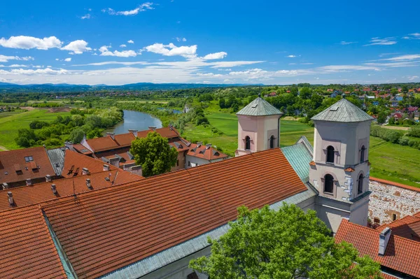 Tyniec Abbey Στην Κρακοβία Εναέρια Άποψη Του Αβαείου Των Ευεργετών — Φωτογραφία Αρχείου