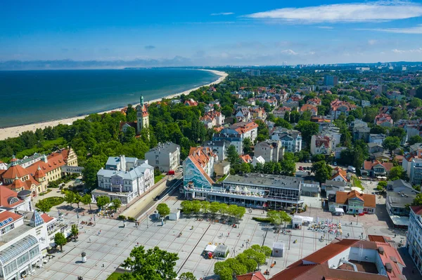 Sopot Aerial View Krásná Architektura Sopot Resort Shora Dřevěné Molo — Stock fotografie