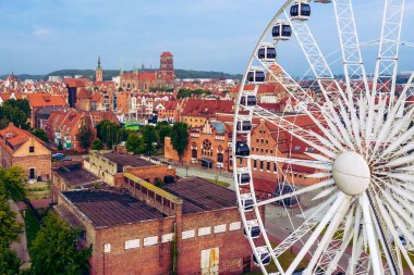 GDANSK, POLAND - JUNE 14, 2020: Aerial view of Old Town in Gdansk. Tricity, Pomerania, Poland.  clipart