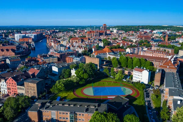 Gdansk Πολωνία Ιουνίου 2020 Αεροφωτογραφία Της Παλιάς Πόλης Στο Γκντανσκ — Φωτογραφία Αρχείου