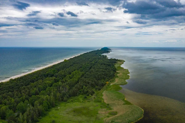 Vista Aérea Chalupy Beach Hel Penisula Arriba Mar Báltico Pomerania — Foto de Stock