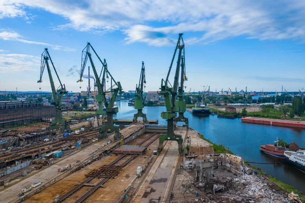 Gdansk Harbor Aerial View Cranes Famous Shipyard Gdansk Pomerania Poland — Stock Photo, Image