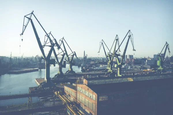 Gdansk Harbor Flygfoto Kranar Vid Det Berömda Varvet Gdansk Pommern — Stockfoto