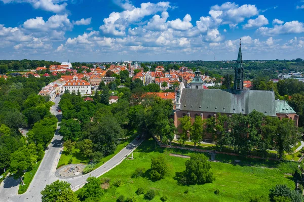 Sandomierz Poland Aerial View Medieval Old Town Town Hall Tower — Stock Photo, Image