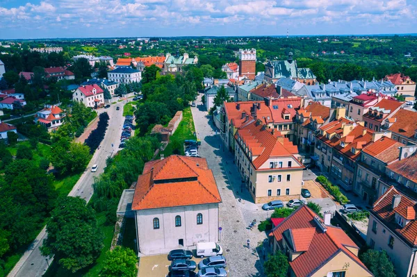 Sandomierz Polen Luftaufnahme Der Mittelalterlichen Altstadt Mit Rathaussturm Gotischer Kathedrale — Stockfoto