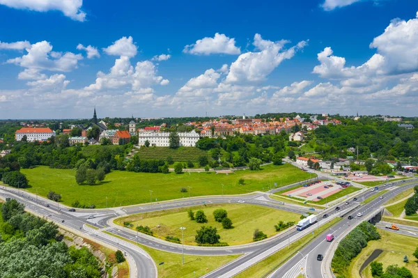 Sandomierz Polónia Vista Aérea Cidade Velha Medieval Com Torre Prefeitura — Fotografia de Stock