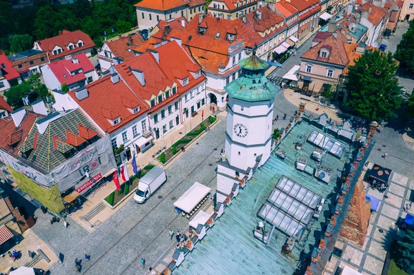 Sandomierz Polska Widok Lotu Ptaka Średniowieczne Stare Miasto Wieżą Ratuszową — Zdjęcie stockowe