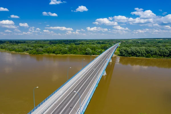 Most Přes Řeku Vislu Polském Kamienu Letecký Pohled Řeku Vislu — Stock fotografie