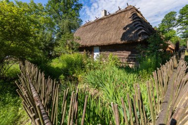 Traditional village in Poland. Open Air Museum. Wooden houses. Wooden folk architecture from different areas of the Lublin Voivodeship. Poland clipart