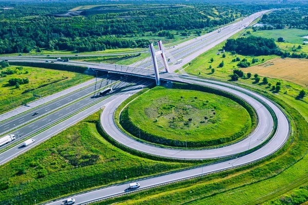 Otoyol Havacılık Manzarası Üstgeçit Köprü Yukarıdan Gliwice Silesia Polonya Ulaşım — Stok fotoğraf