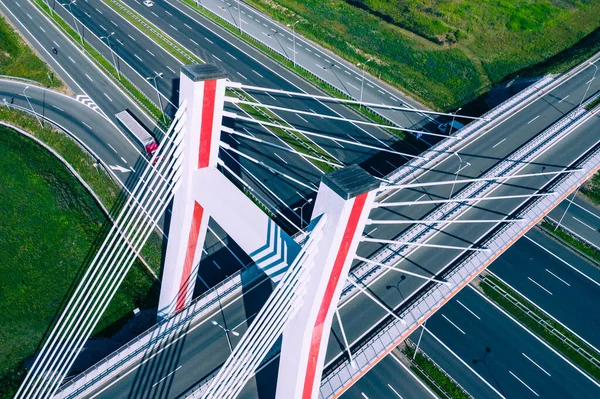 Vista Aérea Autopista Paso Elevado Puente Desde Arriba Gliwice Silesia — Foto de Stock