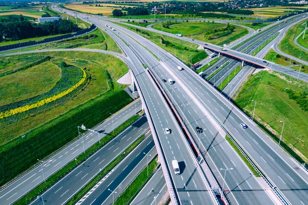 Vue Aérienne Autoroute Passerelle Pont Haut Gliwice Silésie Pologne Transport — Photo