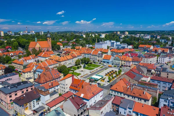 Wodzislaw Slaski Polen Flygfoto Över Stora Torget Och Centrum Wodzislaw — Stockfoto