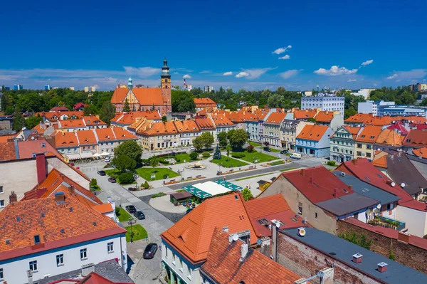 Wodzislaw Slaski Polen Flygfoto Över Stora Torget Och Centrum Wodzislaw — Stockfoto