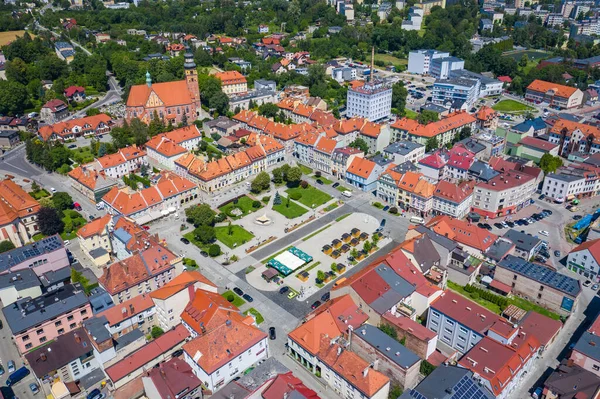 Wodzislaw Slaski Polen Flygfoto Över Stora Torget Och Centrum Wodzislaw — Stockfoto