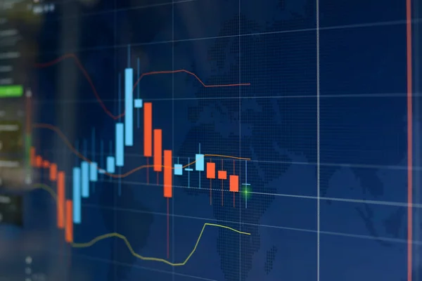 Gyertyatartó Diagram Mutatja Piaci Feltételek Kék Alapon — Stock Fotó